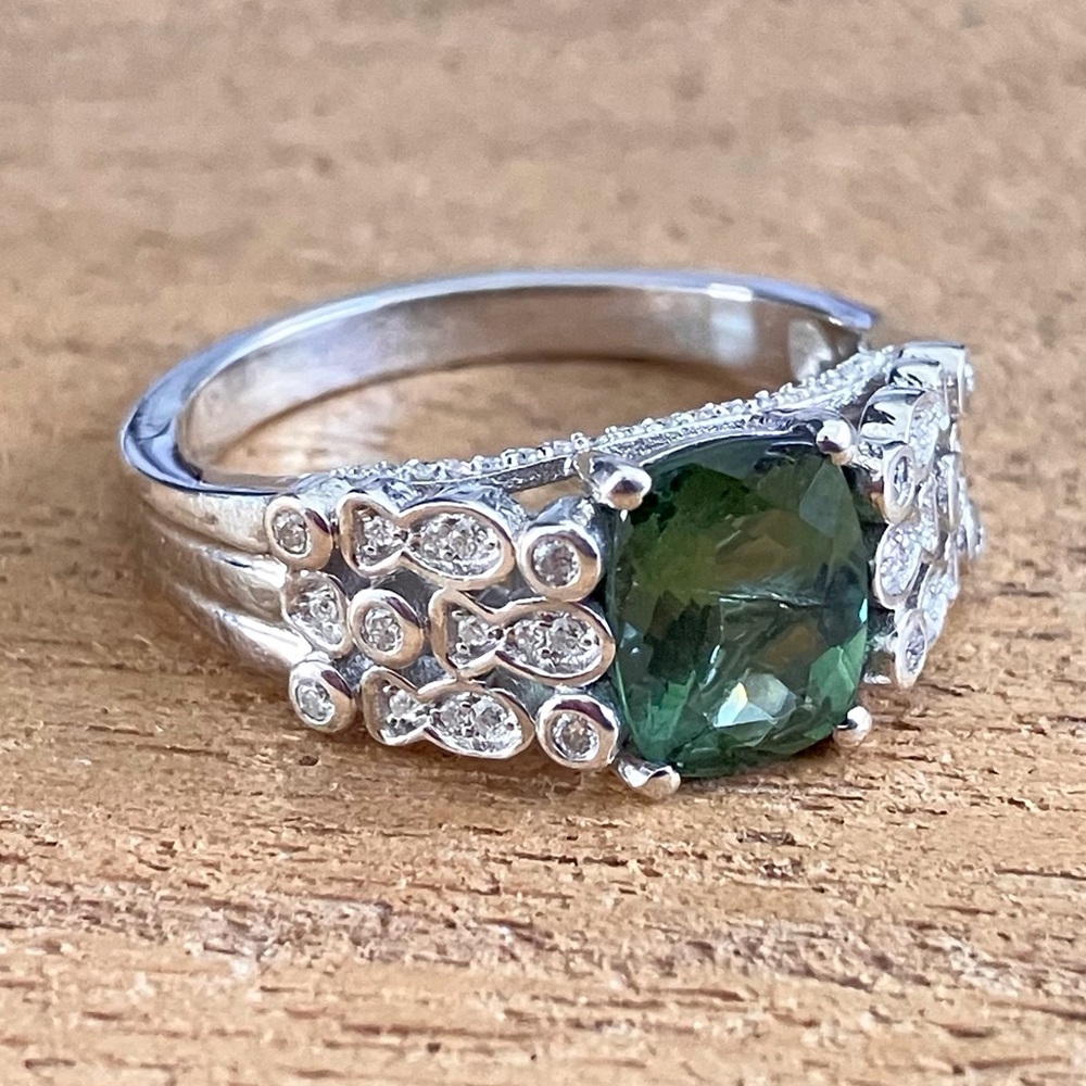 Rare Green Apatite & Moissanite Ring